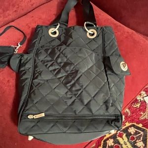 Baggallini black quilted tote bag.
